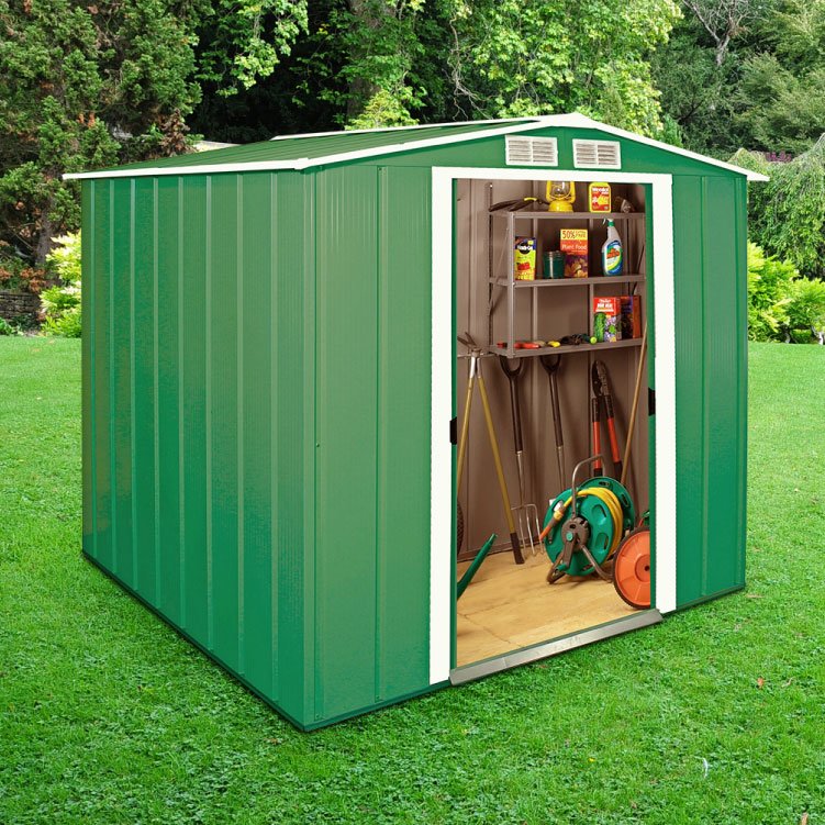 6x6 BillyOh Partner Apex Metal Shed - Low Price Double Doors Apex Metal Store Shed - Green