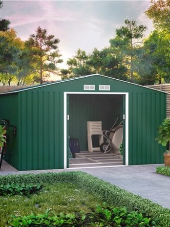 11x10 BillyOh Ranger Apex Metal Shed With Foundation Kit - Dark Green