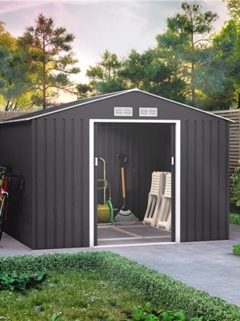 9x8 BillyOh Ranger Apex Metal Shed With Foundation Kit - Dark Grey