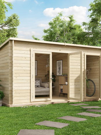 14x8 Pressure Treated BillyOh Tianna Log Cabin Summerhouse with Side Store - 28mm