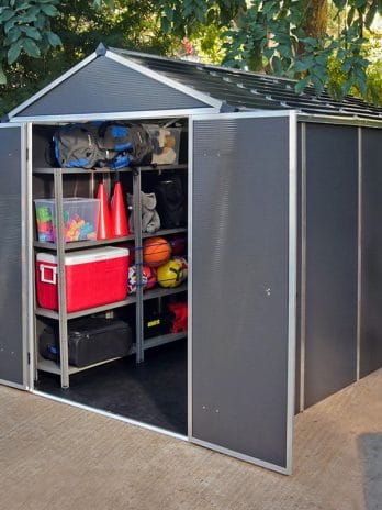 6' x 10' Palram Canopia Rubicon Multi-Wall Premium Dark Grey Plastic Shed (1.85m x 3.00m) â includes free shelf