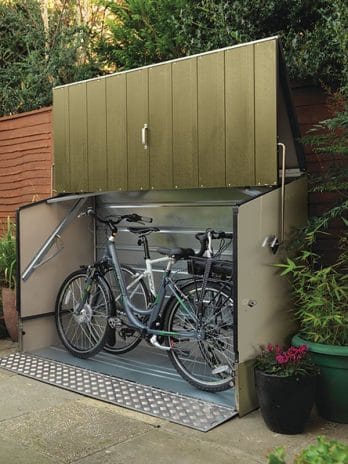 6'4 x 2'9 Trimetals Ramped Metal Bike Shed - Green (1.95m x 0.88m)