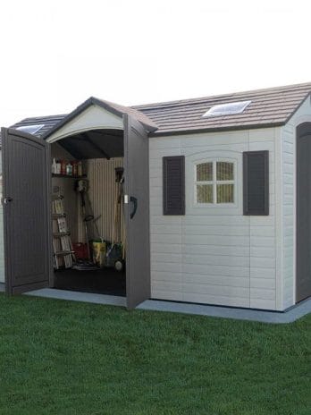 Lifetime 15x8 Heavy Duty Plastic Shed - 15 x 8 Plastic Garden Storage Shed with Dual Entrance