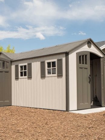 Lifetime 17.5 x 8 Dual Entry Heavy Duty Outdoor Plastic Shed - 17×8ft Dual Entry - Large Plastic Garden Storage Shed with Floor