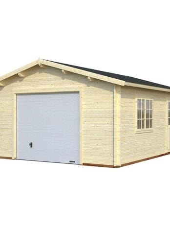 Palmako Roger 4.5m x 5.5m Extra Wide Log Cabin Single Garage (44mm) - Up and Over Door